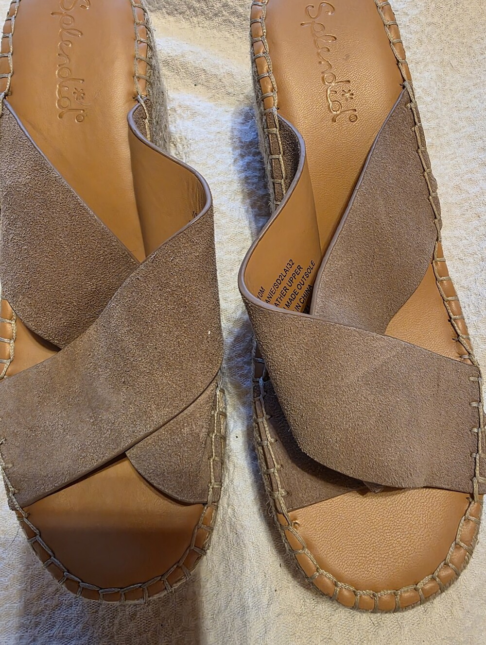 Splendid Taupe Suede Crisscross Slide Sandals